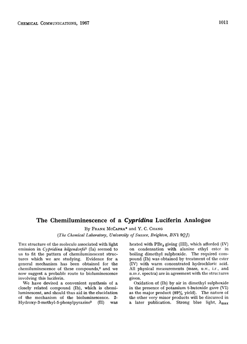 The chemiluminescence of a Cypridina luciferin analogue