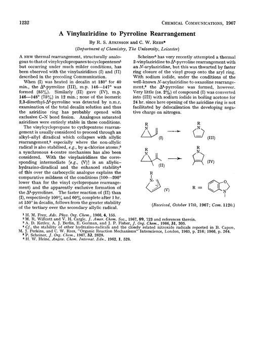 A vinylaziridine to pyrroline rearrangement