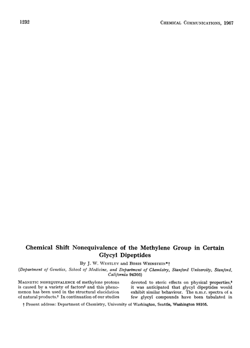 Chemical shift nonequivalence of the methylene group in certain glycyl dipeptides