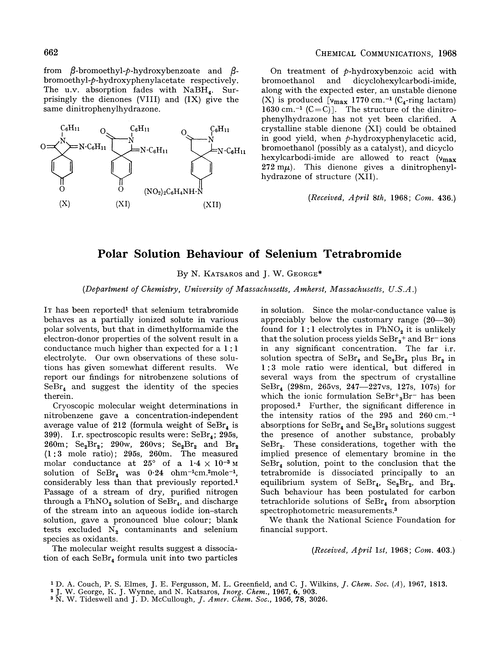 Polar solution behaviour of selenium tetrabromide