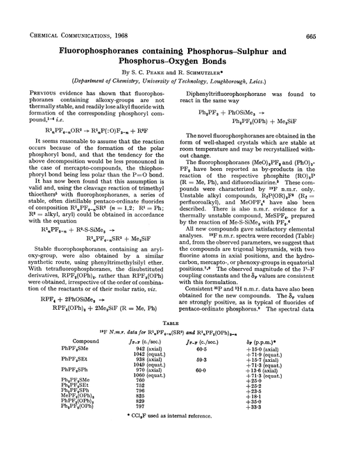 Fluorophosphoranes containing phosphorus–sulphur and phosphorus–oxygen bonds