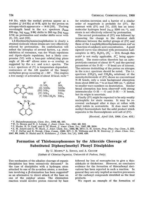 Formation of thiobenzophenones by the alkoxide cleavage of substituted diphenylmethyl phenyl disulphides