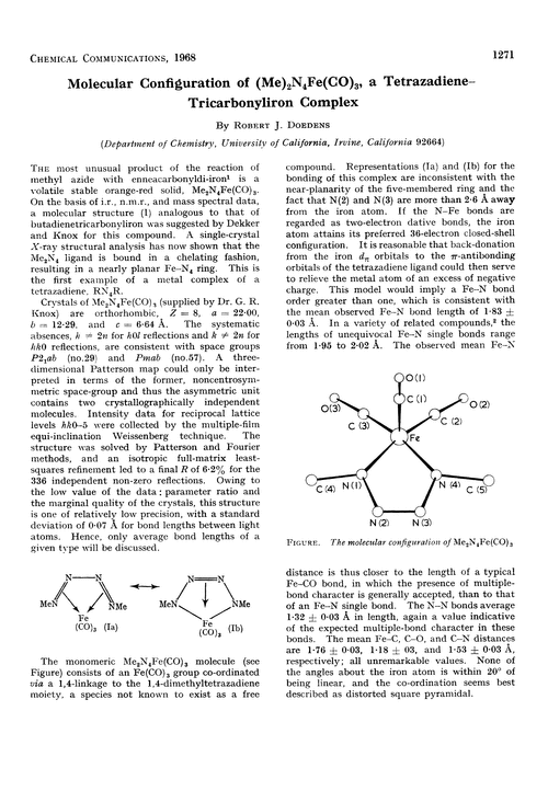 Molecular configuration of (Me)2N4Fe(CO)3, a tetrazadiene–tricarbonyliron complex