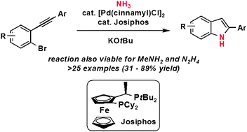 Graphical abstract: Palladium-catalyzed synthesis of indolesviaammonia cross-coupling–alkyne cyclization