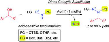 Graphical abstract: Direct substitution of the hydroxy group with highly functionalized nitrogen nucleophiles catalyzed by Au(iii)