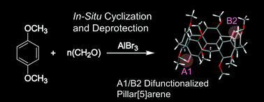 Graphical abstract: Synthesis and X-ray crystal structure of a difunctionalized pillar[5]arene at A1/B2 positions by in situcyclization and deprotection