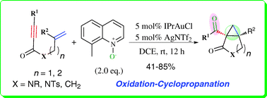 Graphical abstract: A gold(i)-catalyzed intramolecular oxidation–cyclopropanation sequence of 1,6-enynes: a convenient access to [n.1.0]bicycloalkanes