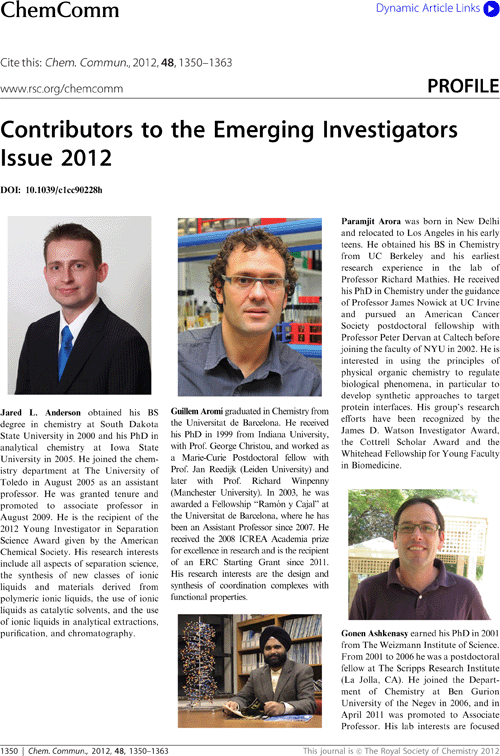 Contributors to the Emerging Investigators Issue 2012