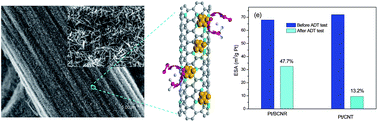 Graphical abstract: 3D boron doped carbon nanorods/carbon-microfiber hybrid composites: synthesis and applications in a highly stable proton exchange membrane fuel cell