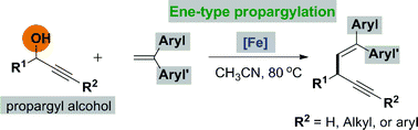 Graphical abstract: Iron-catalyzed ene-type propargylation of diarylethylenes with propargyl alcohols