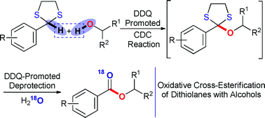 Graphical abstract: Oxidative cross-esterification of dithiolanes with alcohols through a cross-dehydrogenative coupling (CDC)/deprotection sequence