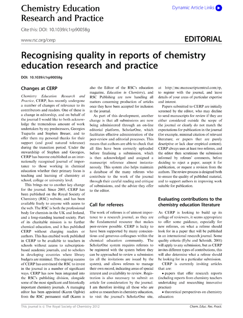 Recognising quality in reports of chemistry education research and practice