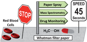 Graphical abstract: Rapid analysis of whole blood by paper spray mass spectrometry for point-of-care therapeutic drug monitoring