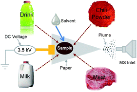 Graphical abstract: Paper spray: a simple and efficient means of analysis of different contaminants in foodstuffs