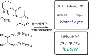 Graphical abstract: Synthesis of chiral ionic liquids by ion cross-metathesis: en route to enantioselective water–ionic liquid extraction (EWILE), an eco-friendly variant of the ELLE process