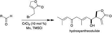 Graphical abstract: Synthesis of the anti-trypanosomal agent (±)-hydroxyanthecotulide by Cr(ii)-catalysed allylation and Meyer–Schuster rearrangement