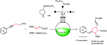 Graphical abstract: Stereoselective access to heteroarylmethylene-substituted pyrrolidines: fully organocatalytic Mannich–hydroamination reactions
