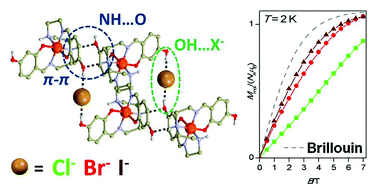 Graphical abstract: Anion driven modulation of magnetic intermolecular interactions and spin crossover properties in an isomorphous series of mononuclear iron(iii) complexes with a hexadentate Schiff base ligand