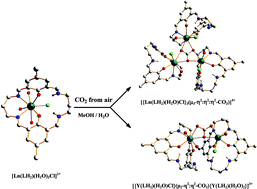 Graphical abstract: Fixation of carbon dioxide by macrocyclic lanthanide(iii) complexes under neutral conditions producing self-assembled trimeric carbonato-bridged compounds with μ3-η2:η2:η2 bonding
