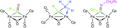 Graphical abstract: Reactions of the phosphinidene-bridged complexes [Fe2(η5-C5H5)2(μ-PR)(μ-CO)(CO)2] (R = Cy, Ph) with electrophiles based on p-block elements