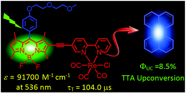 Graphical abstract: Visible light-absorbing rhenium(i) tricarbonyl complexes as triplet photosensitizers in photooxidation and triplet–triplet annihilation upconversion