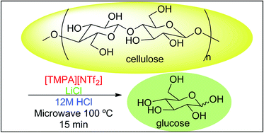 Graphical abstract: Combination use of hydrophobic ionic liquids and LiCl as a good reaction system for the chemical conversion of cellulose to glucose