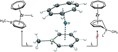 Graphical abstract: Boratatrozircenes: cycloheptatrienyl zirconium boratabenzene sandwich complexes – evaluation of potential η6–η5 hapticity interconversions