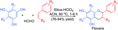 Graphical abstract: Tandem one-pot synthesis of flavans by recyclable silica–HClO4 catalyzed Knoevenagel condensation and [4 + 2]-Diels–Alder cycloaddition