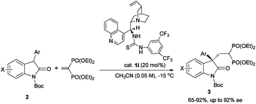 Graphical abstract: Enantioselective Michael addition of 3-aryloxindoles to a vinyl bisphosphonate ester catalyzed by a cinchona alkaloid derived thiourea catalyst