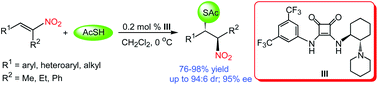 Graphical abstract: Squaramide-catalysed enantio- and diastereoselective sulfa-Michael addition of thioacetic acid to α,β-disubstituted nitroalkenes