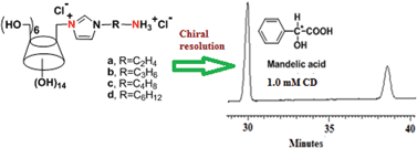 Graphical abstract: Monosubstituted dually cationic cyclodextrins for stronger chiral recognition