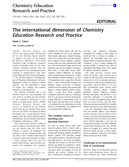 The international dimension of Chemistry Education Research and Practice
