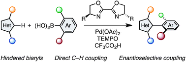 Graphical abstract: Hindered biaryls by C–H coupling: bisoxazoline-Pd catalysis leading to enantioselective C–H coupling
