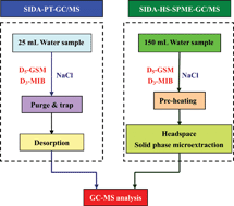 Graphical abstract: Comparison of two methods for the determination of geosmin and 2-methylisoborneol in algae samples by stable isotope dilution assay through purge-and-trap or headspace solid-phase microextraction combined with GC/MS
