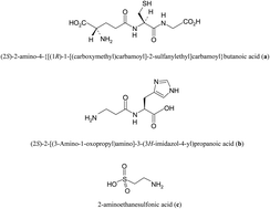 Graphical abstract: A high-performance liquid chromatography method with pre-column derivatization for the simultaneous determination of reduced glutathione, carnosine and taurine