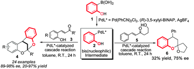 Graphical abstract: A Pd(ii)-catalyzed asymmetric approach toward chiral [3.3.1]-bicyclic ketals using 2-hydroxyphenylboronic acid as a pro-bis(nucleophile)
