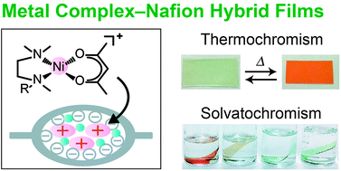 Graphical abstract: Thermochromic and solvatochromic Nafion films incorporating cationic metal–chelate complexes