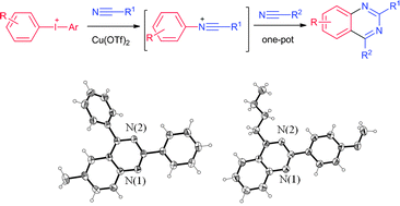 Graphical abstract: One-pot synthesis of quinazoline derivatives via [2+2+2] cascade annulation of diaryliodonium salts and two nitriles