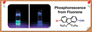 Graphical abstract: Phosphorescence from a pure organic fluorene derivative in solution at room temperature