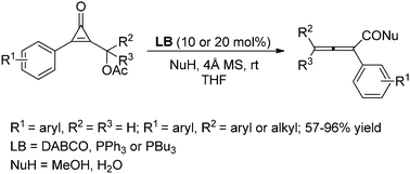 Graphical abstract: Lewis base-catalyzed reactions of cyclopropenones: novel synthesis of mono- or multi-substituted allenic esters