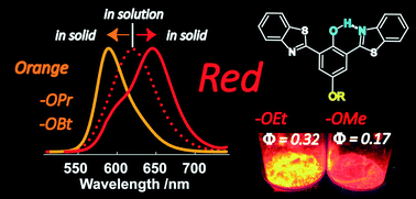 Graphical abstract: Highly efficient solid-state red fluorophores using ESIPT: crystal packing and fluorescence properties of alkoxy-substituted dibenzothiazolylphenols
