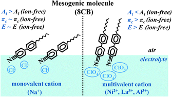 Graphical abstract: Effect of cations on condensation of a mesogenic amphiphilic molecule at the air–aqueous electrolyte interface