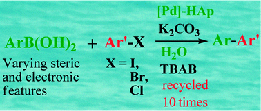 Graphical abstract: Hydroxyapatite supported palladium catalysts for Suzuki–Miyaura cross-coupling reaction in aqueous medium