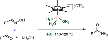 Graphical abstract: Rearrangement of aldoximes to amides in water under air atmosphere catalyzed by water-soluble iridium complex [Cp*Ir(H2O)3][OTf]2