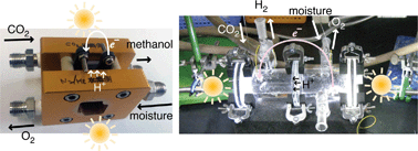 Graphical abstract: Photocatalytic conversion of carbon dioxide into methanol in reverse fuel cells with tungsten oxide and layered double hydroxide photocatalysts for solar fuel generation
