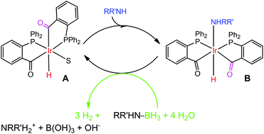 Graphical abstract: Efficient hydridoirida-β-diketone-catalyzed hydrolysis of ammonia- or amine-boranes for hydrogen generation in air