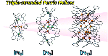 Graphical abstract: Triple-stranded ferric helices: a π–π interaction-driven structural hierarchy of Fe5, Fe7, and Fe17 clusters