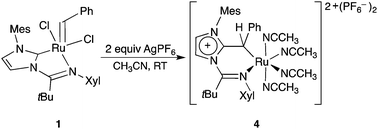 Graphical abstract: Formation of a dicationic ruthenium benzyl complex by halide abstraction from a Grubbs-type second-generation benzylidene