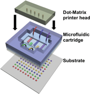 Graphical abstract: Microfluidic impact printer with interchangeable cartridges for versatile non-contact multiplexed micropatterning