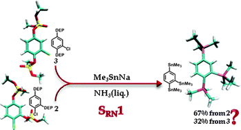 Graphical abstract: Influence of structural features of tri-functionalized aryl phosphates on the outcome of the SRN1 process with stannyl anions: a DFT study
